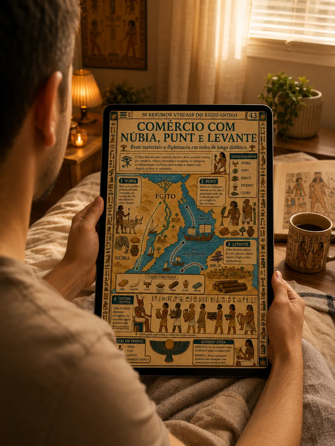 Estudante acessando o resumo visual em um tablet